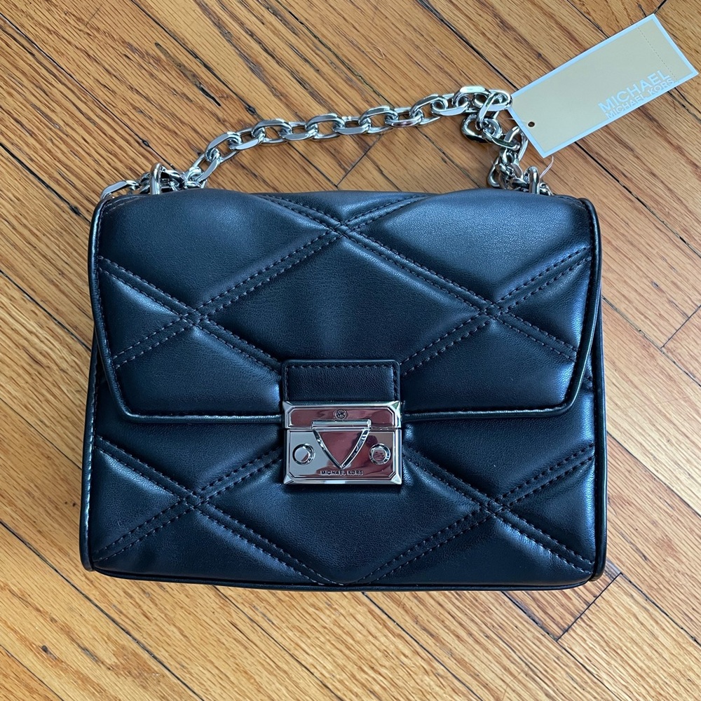 NWT MICHAEL Michael Kors Serena Black Quilted Crossbody/Shoulder Bag